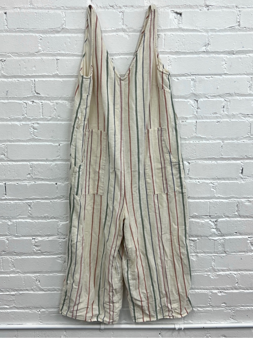 American Eagle Striped Cotton Linen Blend Wide Leg Jumpsuit overalls- Medium